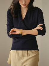 Women V-Neck Solid Color Casual Loose Bottoming Shirt